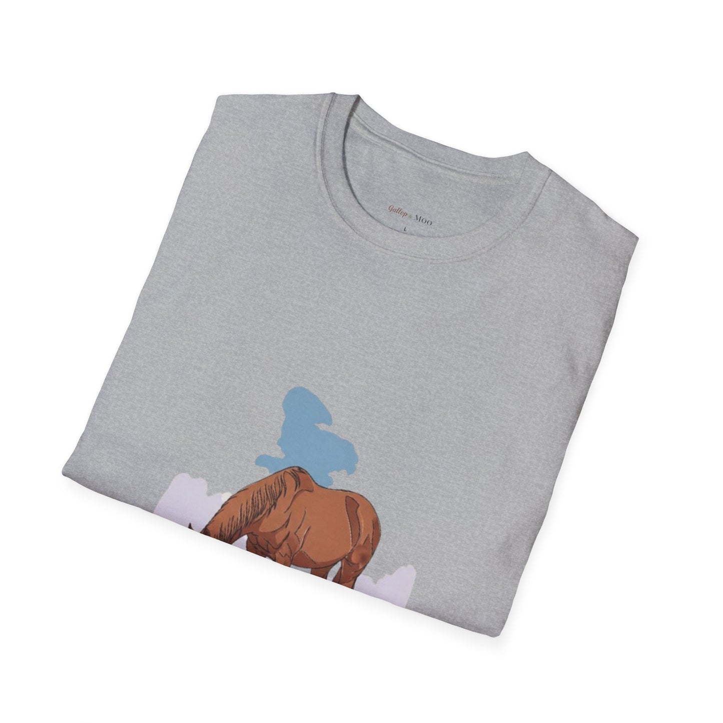 Equestrian Unisex Softstyle T-Shirt, Horse Lover Gift, Cute Cow and Horse Tee, Animal Apparel, Farmhouse Aesthetic, Pet Lover, Country Style