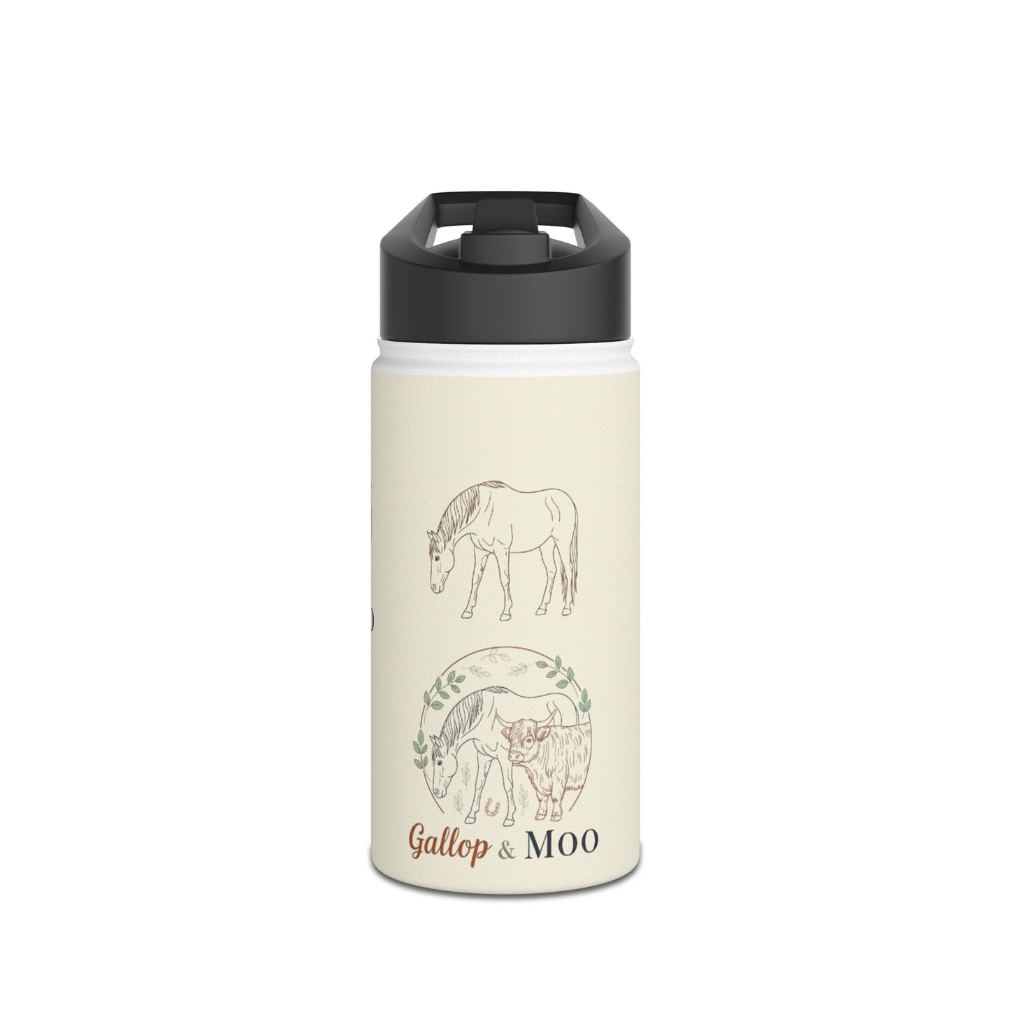 Equestrian Water Bottle with Gallop & Moo Design, Horse Lovers Gift, Outdoor Accessories, Eco-Friendly Travel Mug, Pet Owner Merchandise