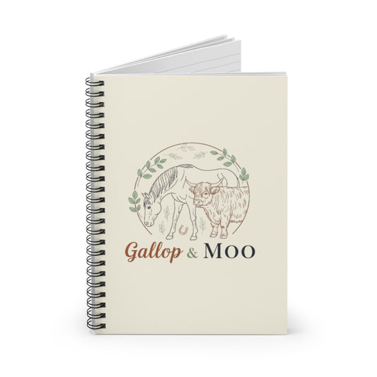Rustic Animal Spiral Notebook - Gallop & Moo, Journal for Farmers, Gift for Animal Lovers, Eco-Friendly Stationery, Planner, Cute Cow Decor