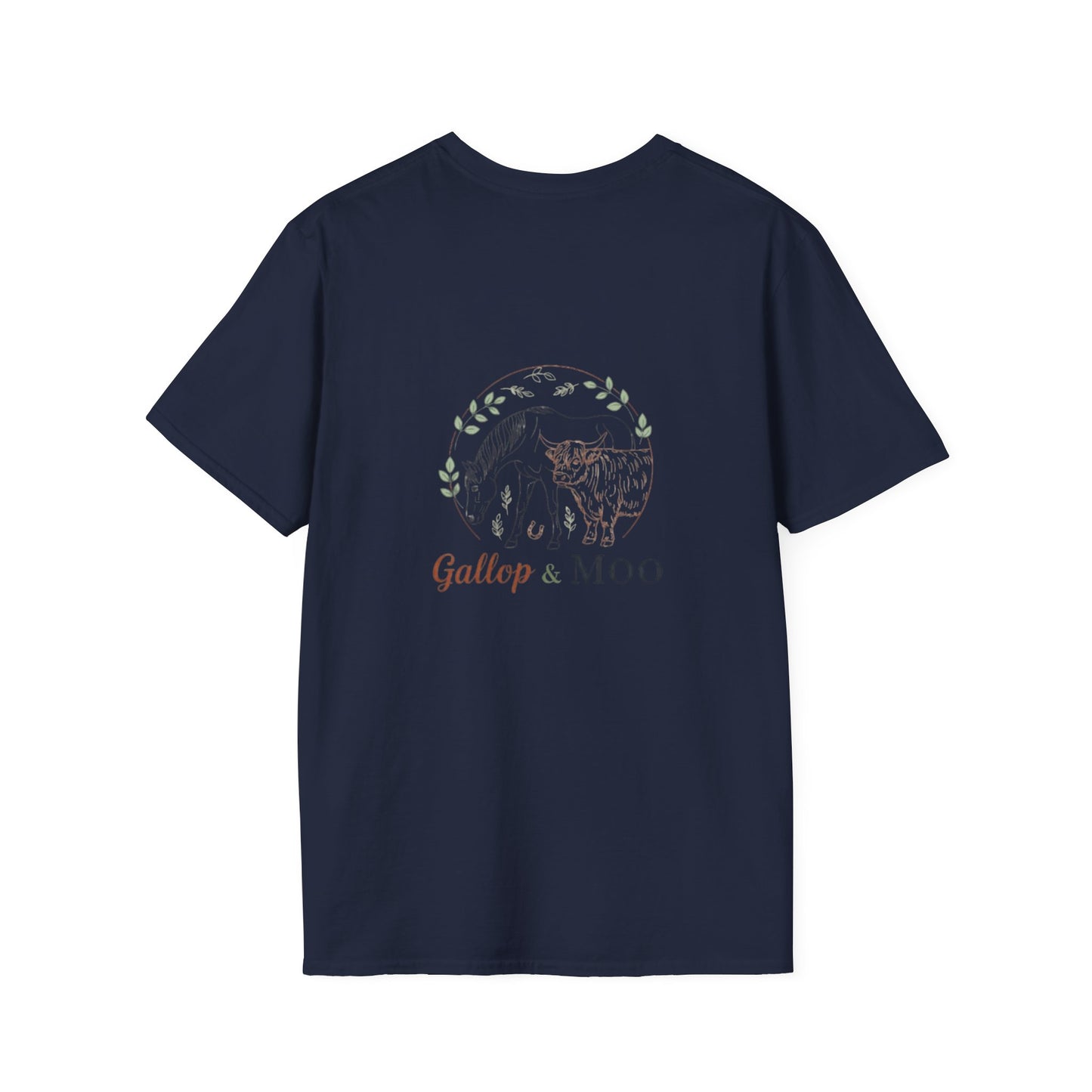 Equestrian Unisex Softstyle T-Shirt, Horse Lover Gift, Cute Cow and Horse Tee, Animal Apparel, Farmhouse Aesthetic, Pet Lover, Country Style