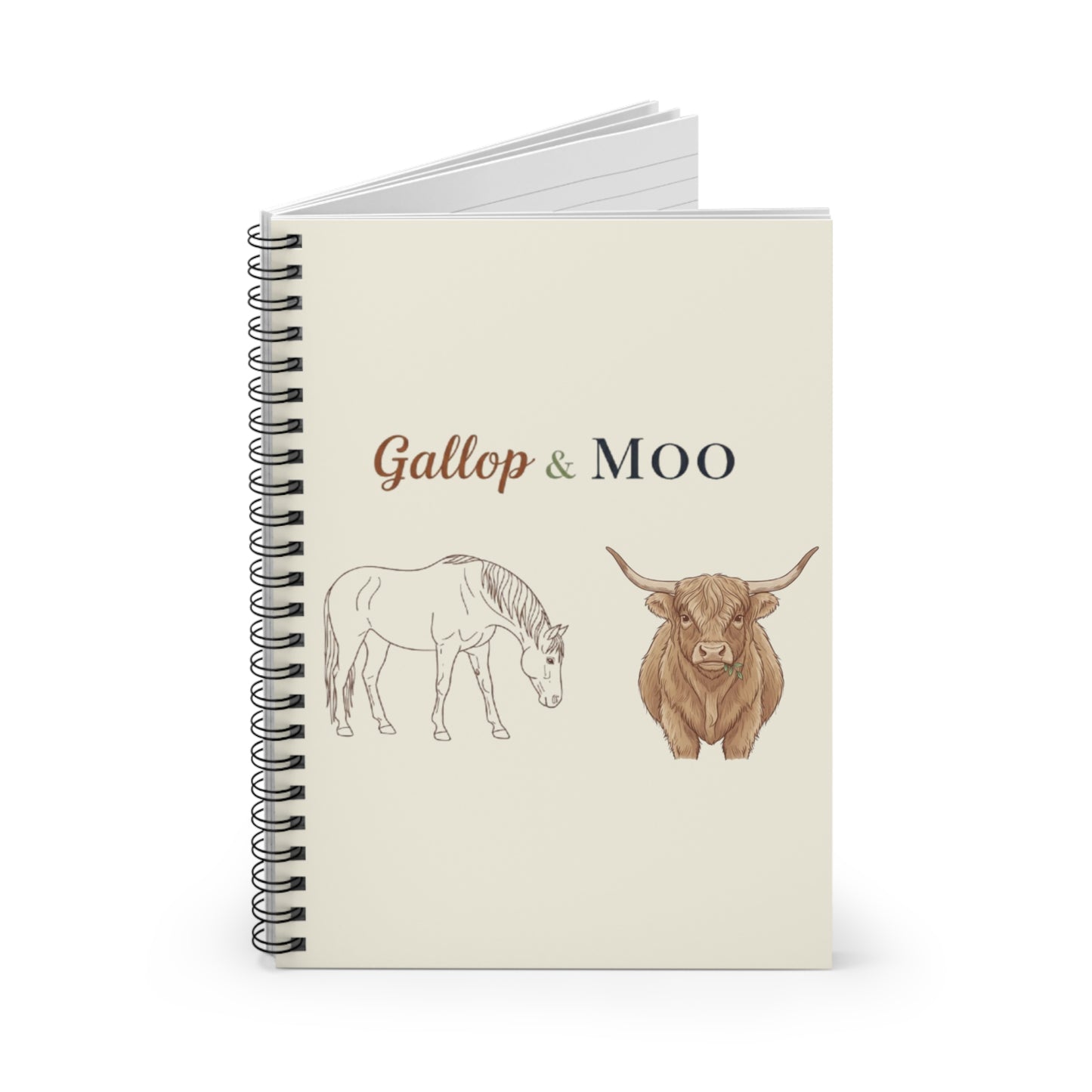 Horse & Cow Spiral Notebook, Farm Lover Gift, Country Home Decor, Stationery for Students and Writers, Eco Friendly Journal