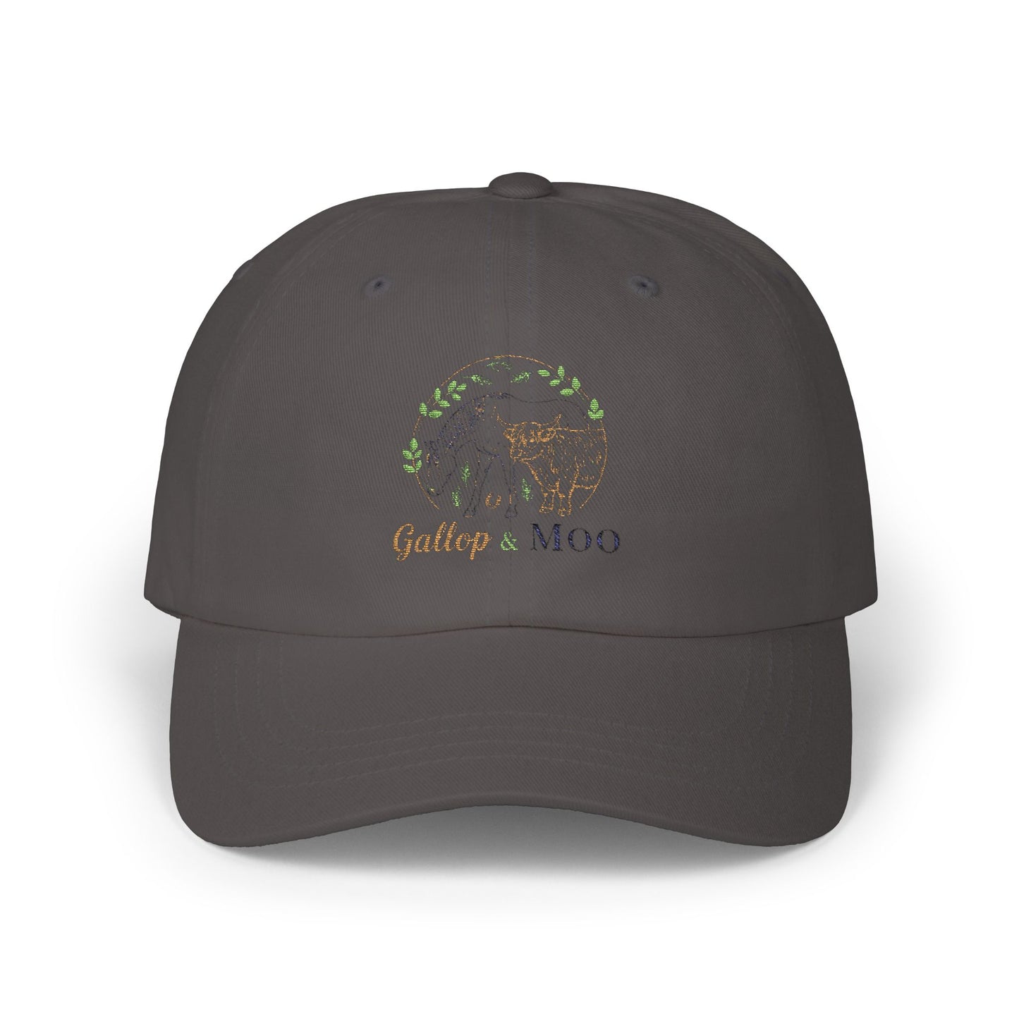Classic Cap with Gallop & Moo Design, Adjustable Hat for Horse Lovers, Unique Gift for Equine Enthusiasts, Casual Style for Outdoors