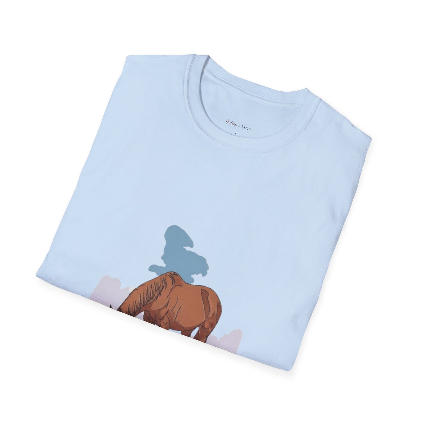 Equestrian Unisex Softstyle T-Shirt, Horse Lover Gift, Cute Cow and Horse Tee, Animal Apparel, Farmhouse Aesthetic, Pet Lover, Country Style