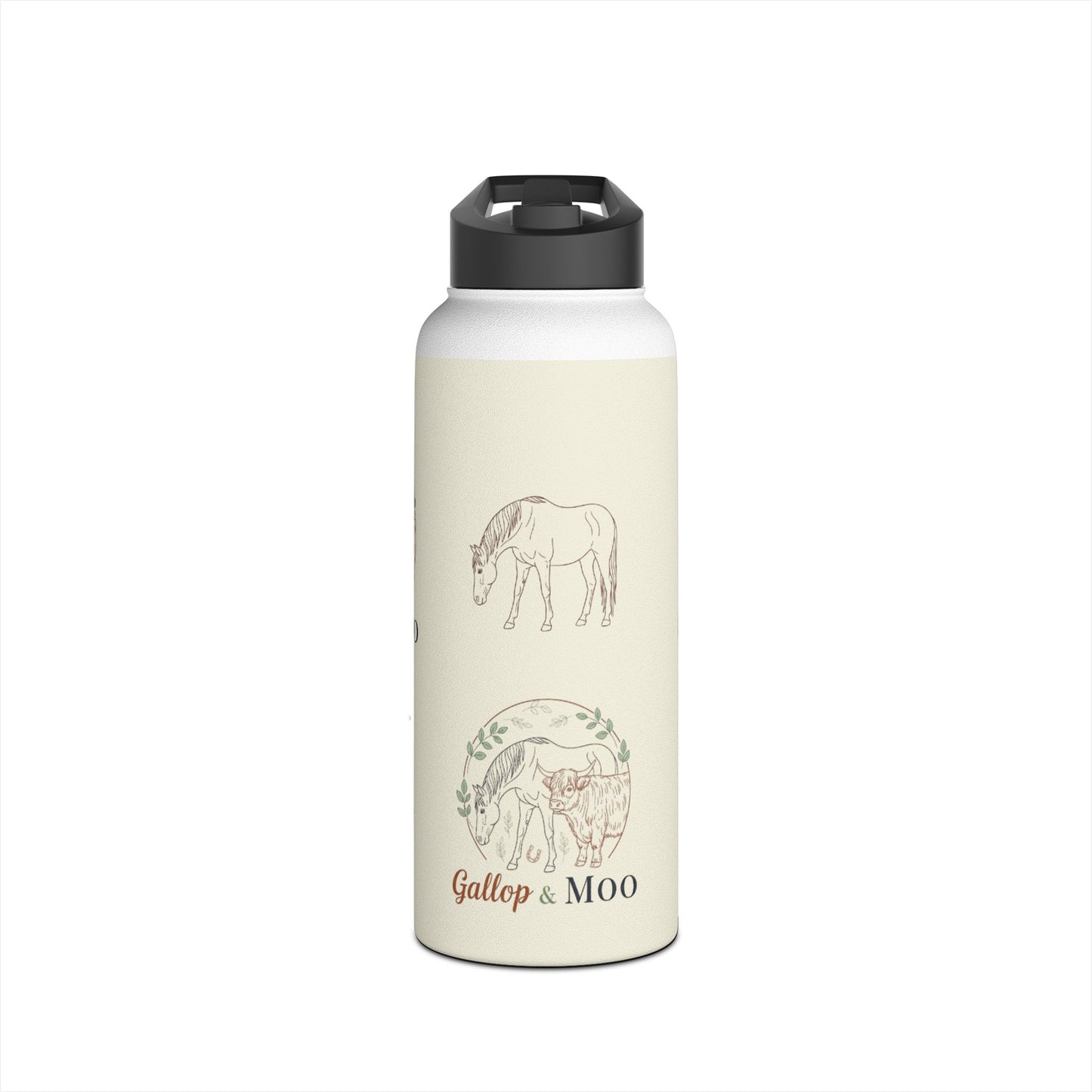 Equestrian Water Bottle with Gallop & Moo Design, Horse Lovers Gift, Outdoor Accessories, Eco-Friendly Travel Mug, Pet Owner Merchandise