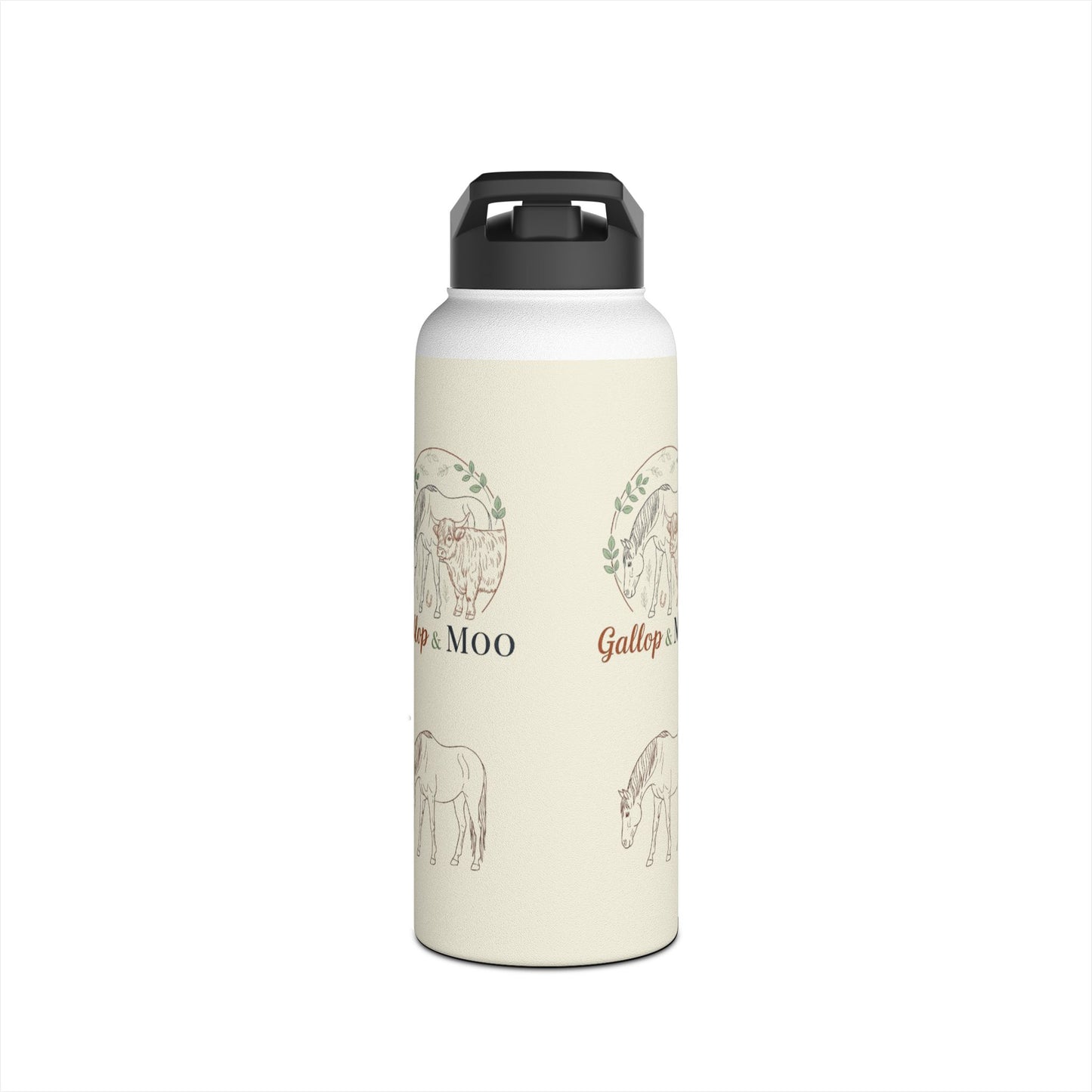 Equestrian Water Bottle with Gallop & Moo Design, Horse Lovers Gift, Outdoor Accessories, Eco-Friendly Travel Mug, Pet Owner Merchandise