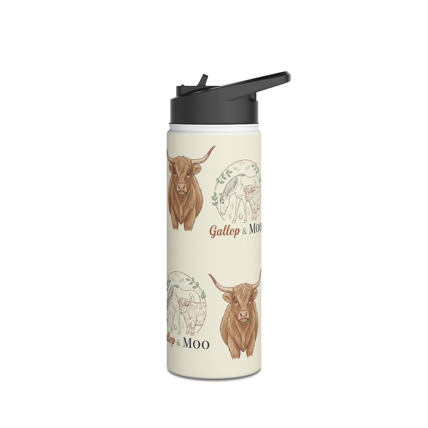 Rustic Cow Print Water Bottle, Farmhouse Gift, Cow Lovers, MOO Design, Eco-Friendly Travel, Customizable Hydration