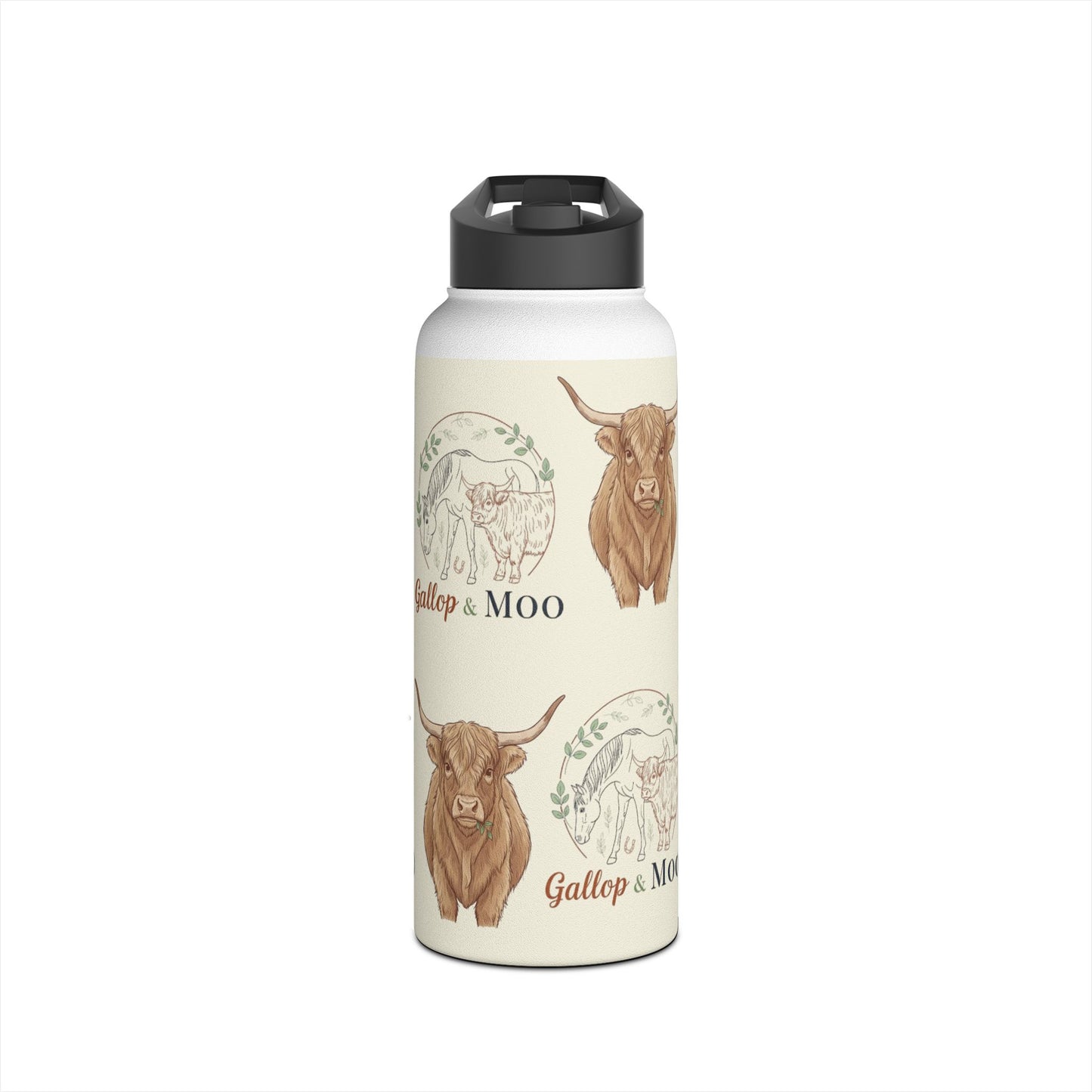 Rustic Cow Print Water Bottle, Farmhouse Gift, Cow Lovers, MOO Design, Eco-Friendly Travel, Customizable Hydration