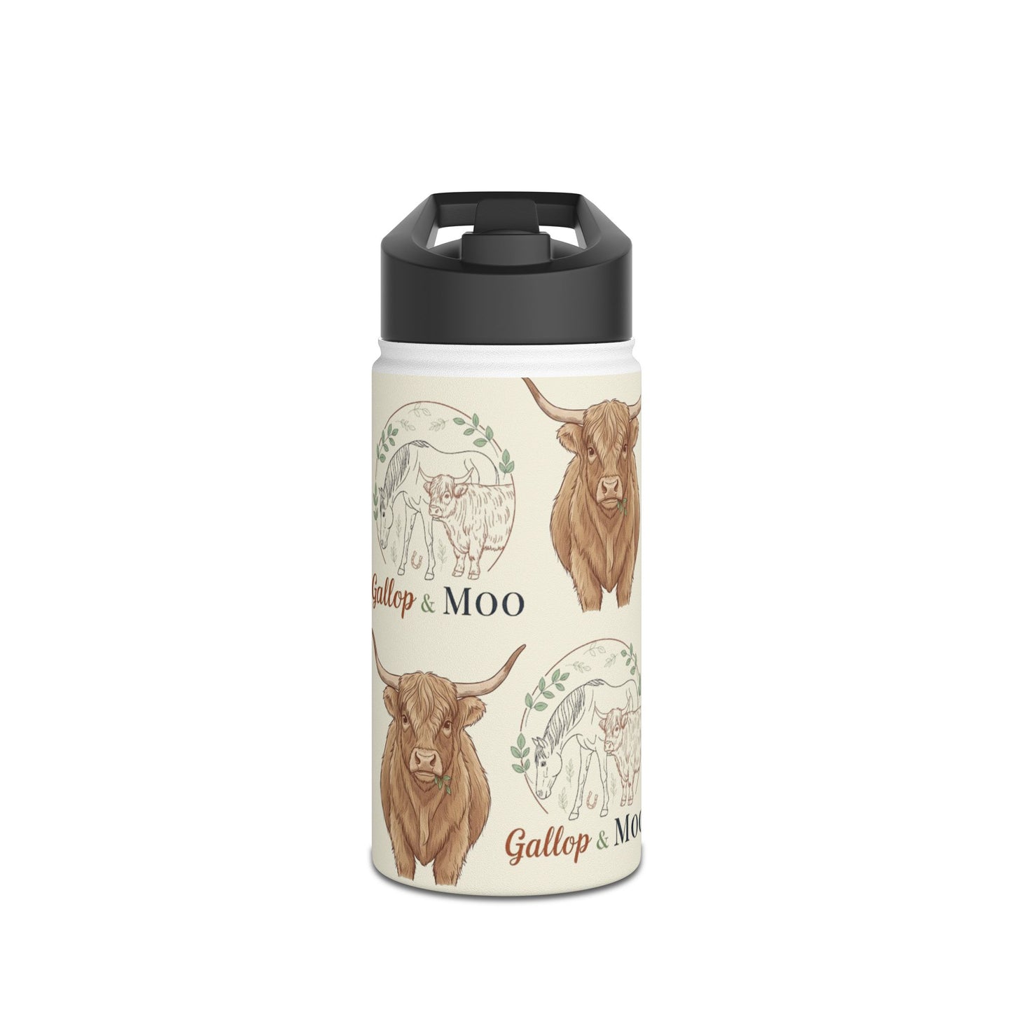Rustic Cow Print Water Bottle, Farmhouse Gift, Cow Lovers, MOO Design, Eco-Friendly Travel, Customizable Hydration