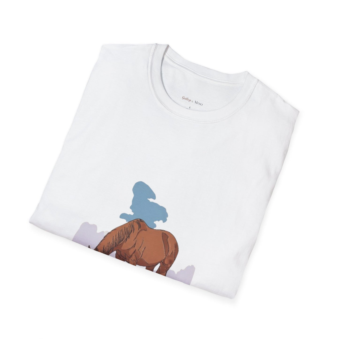 Equestrian Unisex Softstyle T-Shirt, Horse Lover Gift, Cute Cow and Horse Tee, Animal Apparel, Farmhouse Aesthetic, Pet Lover, Country Style