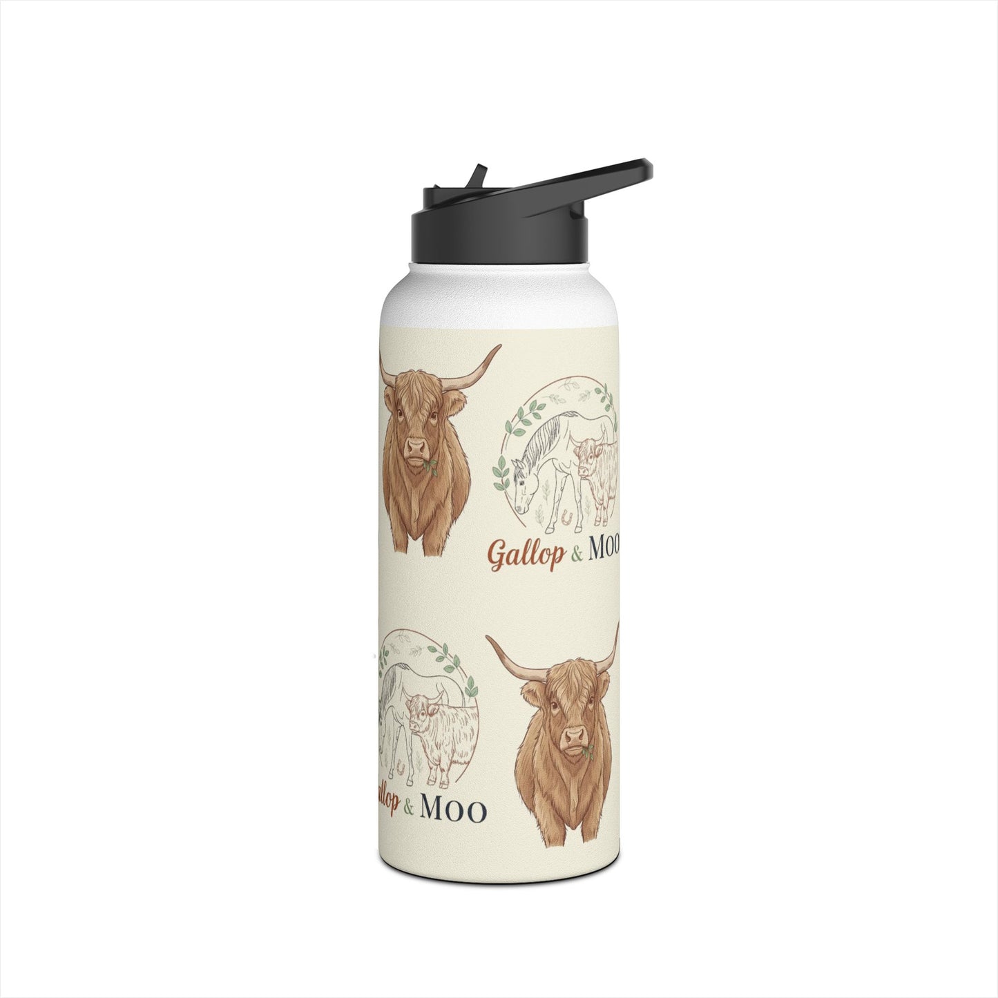 Rustic Cow Print Water Bottle, Farmhouse Gift, Cow Lovers, MOO Design, Eco-Friendly Travel, Customizable Hydration