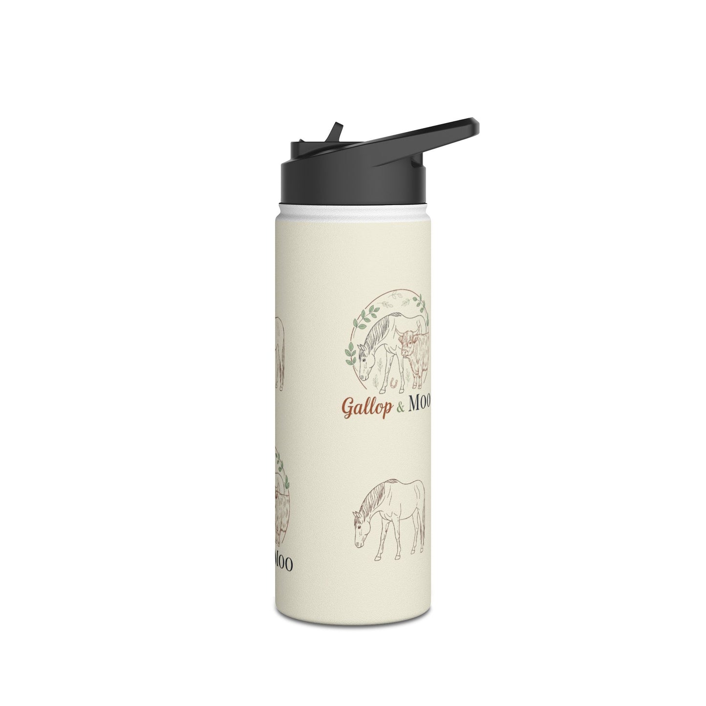 Equestrian Water Bottle with Gallop & Moo Design, Horse Lovers Gift, Outdoor Accessories, Eco-Friendly Travel Mug, Pet Owner Merchandise