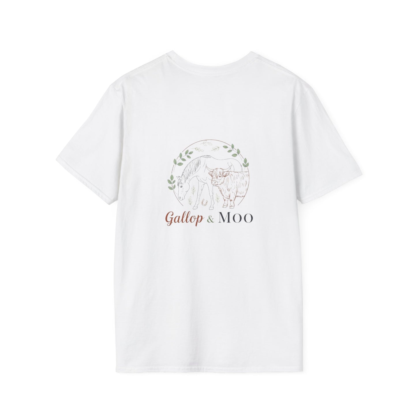 Equestrian Unisex Softstyle T-Shirt, Horse Lover Gift, Cute Cow and Horse Tee, Animal Apparel, Farmhouse Aesthetic, Pet Lover, Country Style