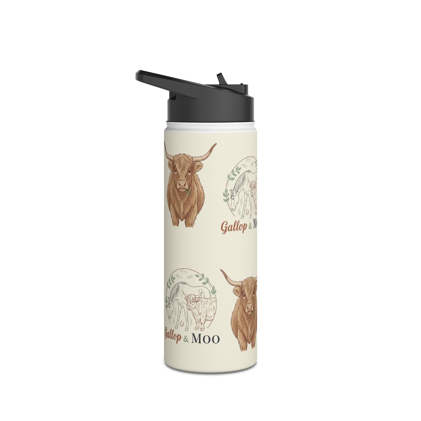 Rustic Cow Print Water Bottle, Farmhouse Gift, Cow Lovers, MOO Design, Eco-Friendly Travel, Customizable Hydration