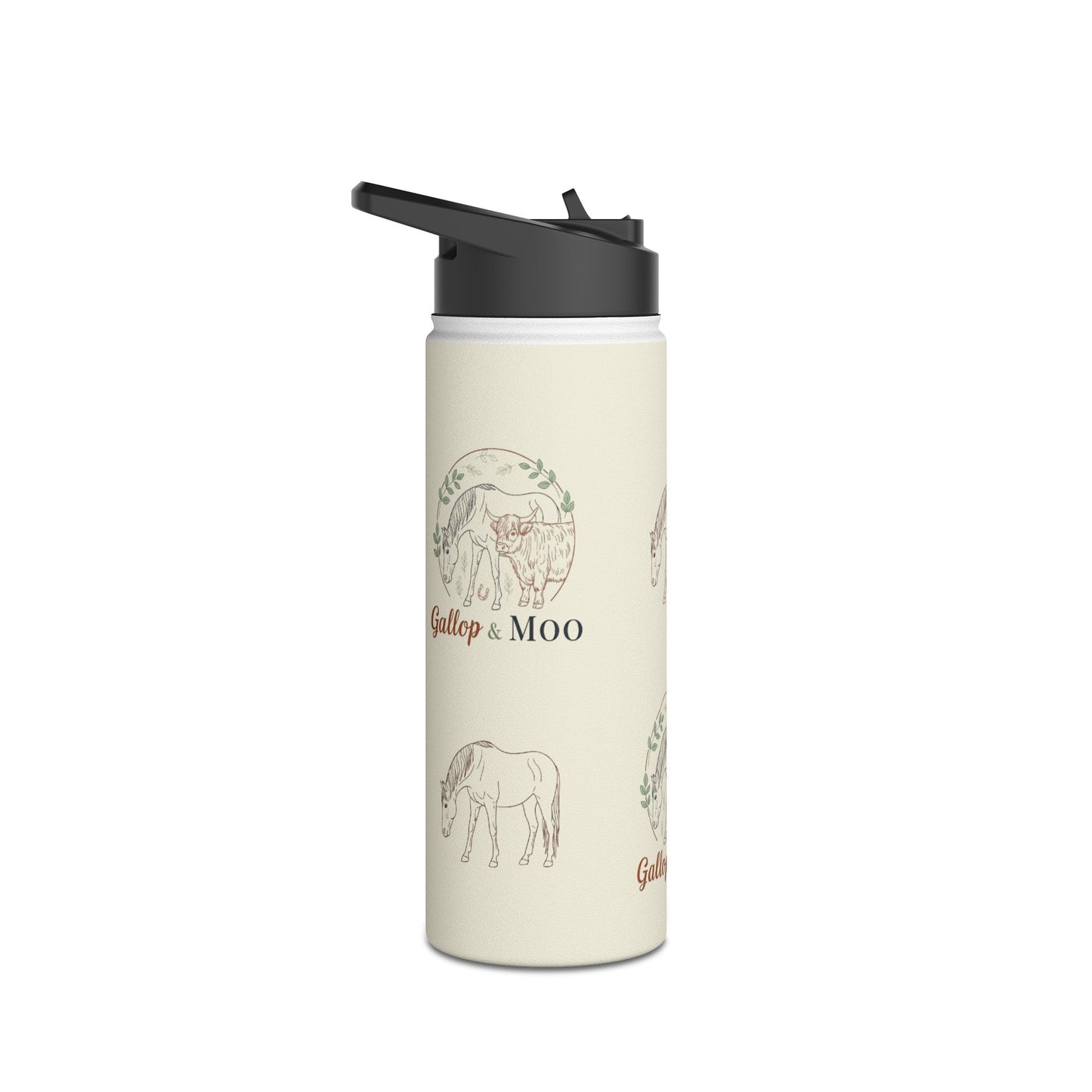 Equestrian Water Bottle with Gallop & Moo Design, Horse Lovers Gift, Outdoor Accessories, Eco-Friendly Travel Mug, Pet Owner Merchandise