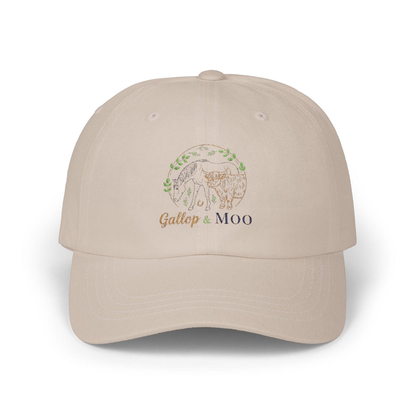 Classic Cap with Gallop & Moo Design, Adjustable Hat for Horse Lovers, Unique Gift for Equine Enthusiasts, Casual Style for Outdoors
