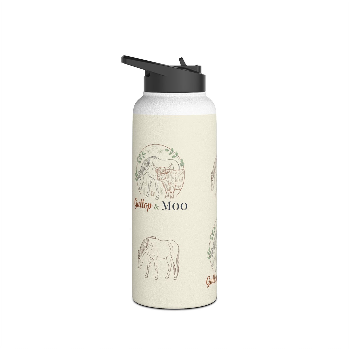 Equestrian Water Bottle with Gallop & Moo Design, Horse Lovers Gift, Outdoor Accessories, Eco-Friendly Travel Mug, Pet Owner Merchandise