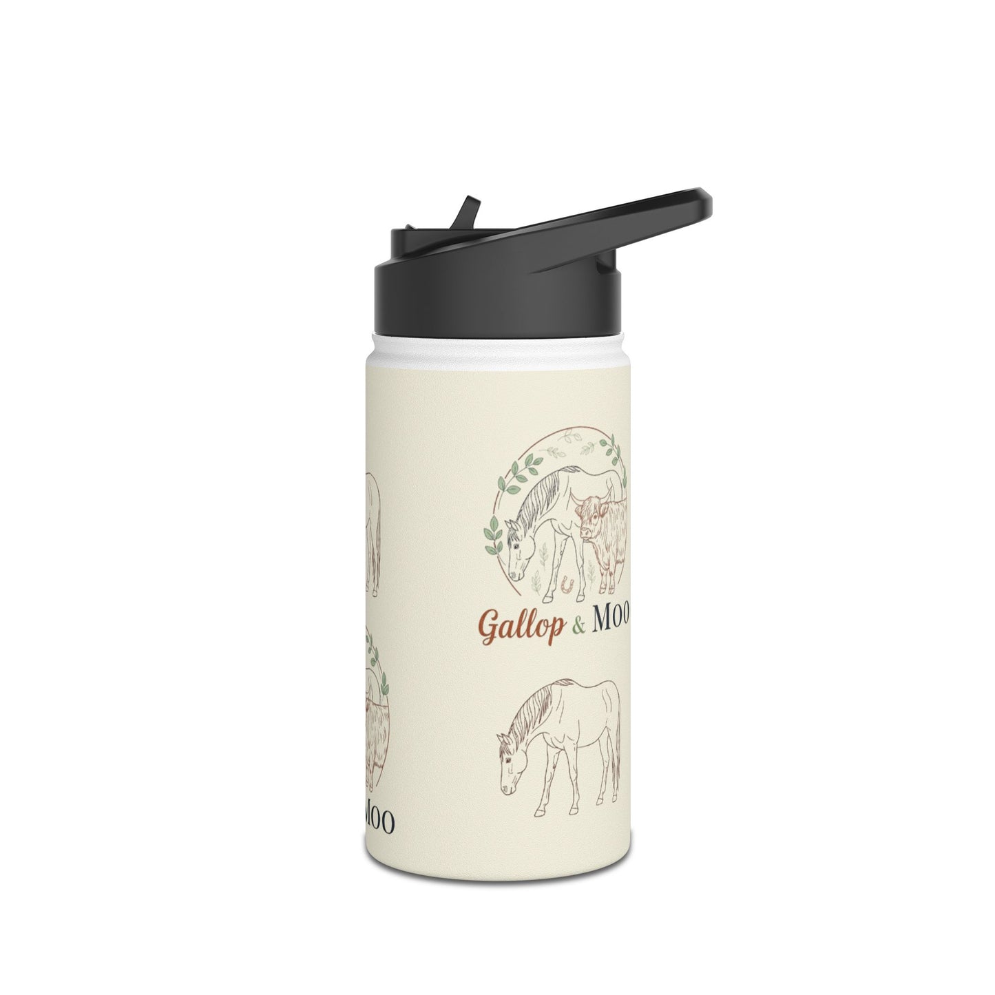 Equestrian Water Bottle with Gallop & Moo Design, Horse Lovers Gift, Outdoor Accessories, Eco-Friendly Travel Mug, Pet Owner Merchandise
