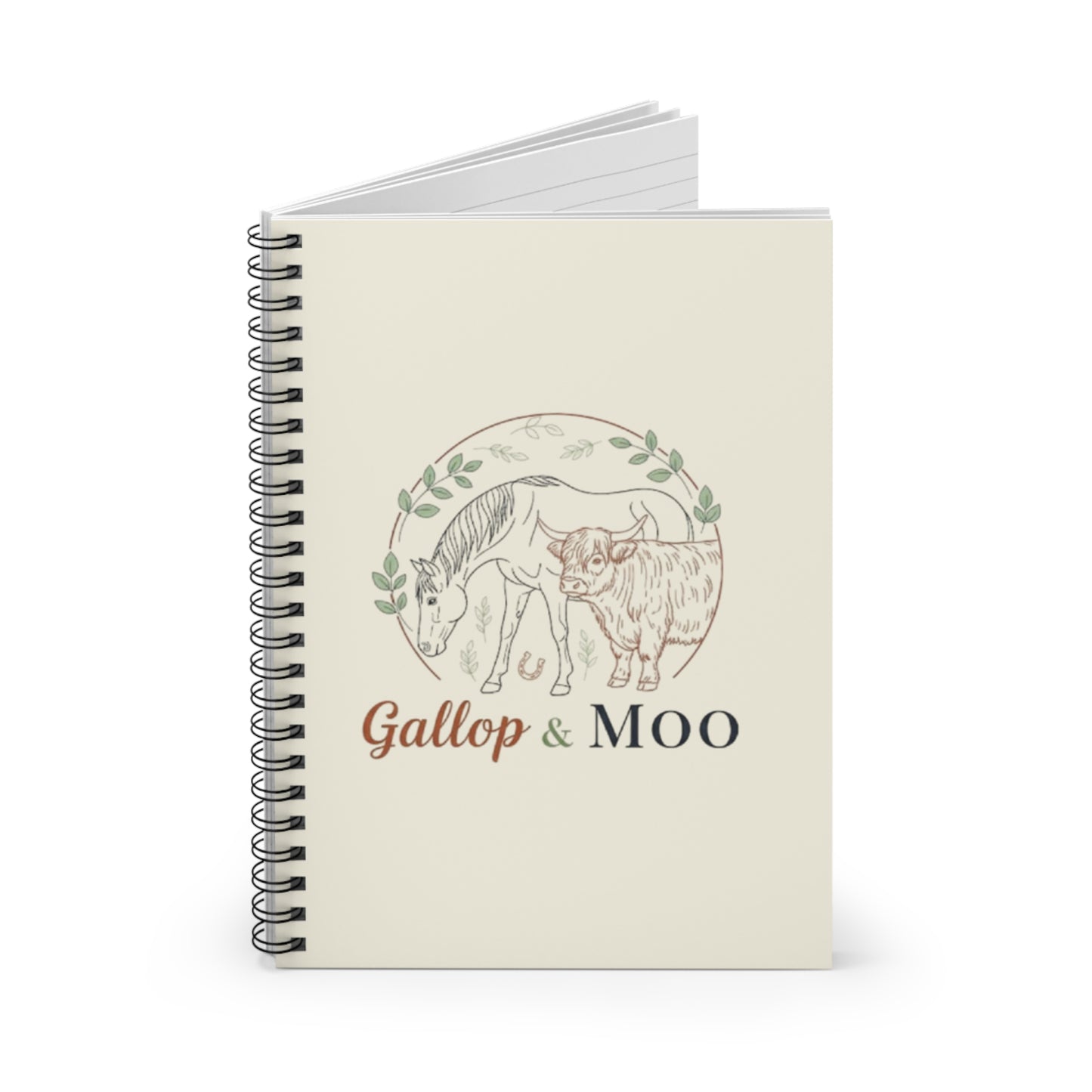 Rustic Animal Spiral Notebook - Gallop & Moo, Journal for Farmers, Gift for Animal Lovers, Eco-Friendly Stationery, Planner, Cute Cow Decor