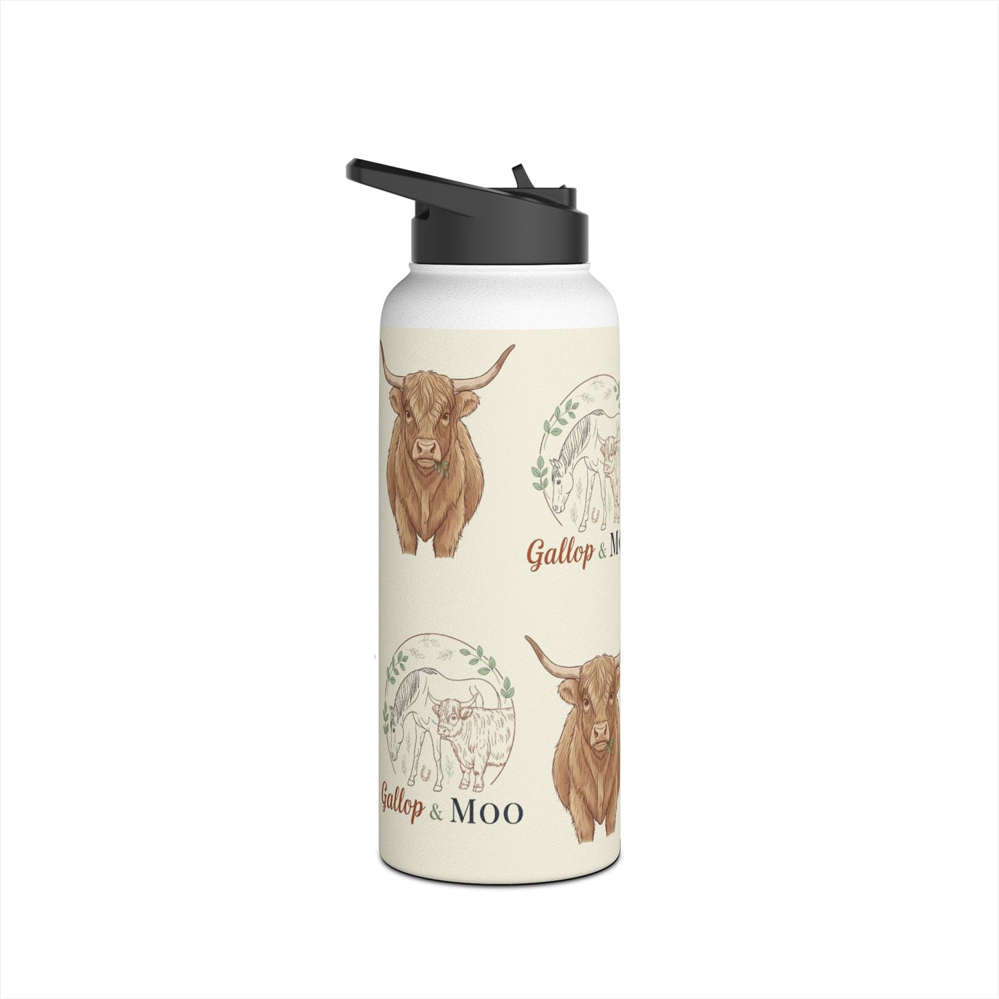 Rustic Cow Print Water Bottle, Farmhouse Gift, Cow Lovers, MOO Design, Eco-Friendly Travel, Customizable Hydration