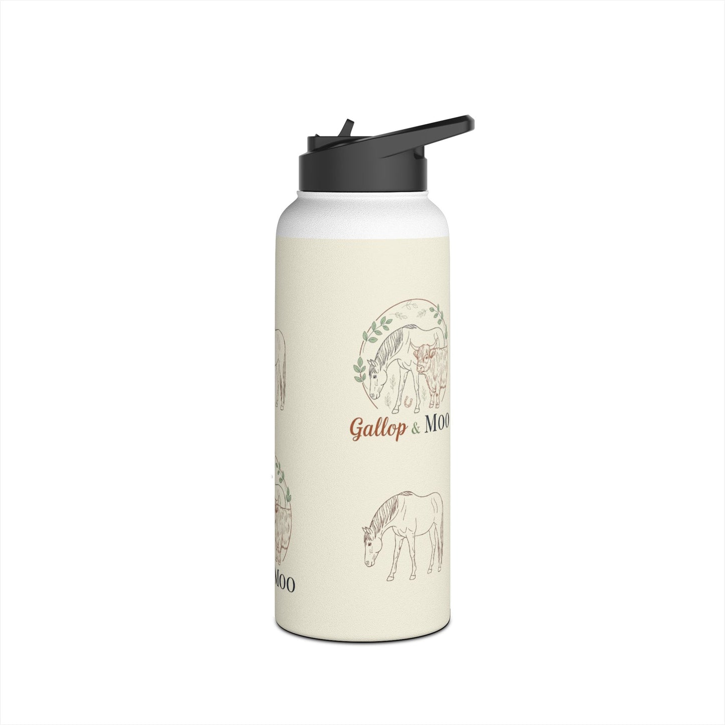 Equestrian Water Bottle with Gallop & Moo Design, Horse Lovers Gift, Outdoor Accessories, Eco-Friendly Travel Mug, Pet Owner Merchandise