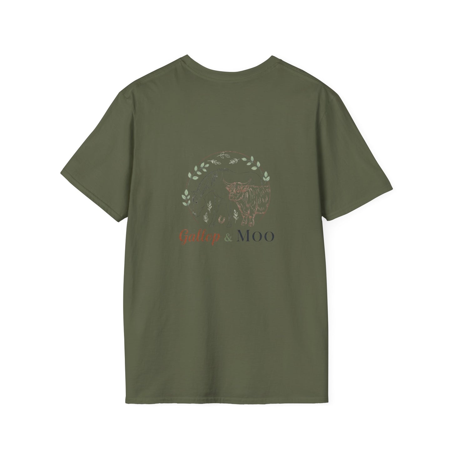 Equestrian Unisex Softstyle T-Shirt, Horse Lover Gift, Cute Cow and Horse Tee, Animal Apparel, Farmhouse Aesthetic, Pet Lover, Country Style