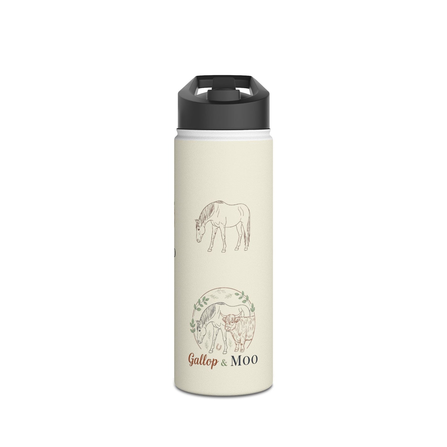 Equestrian Water Bottle with Gallop & Moo Design, Horse Lovers Gift, Outdoor Accessories, Eco-Friendly Travel Mug, Pet Owner Merchandise
