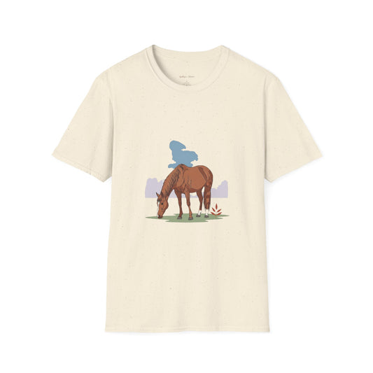 Equestrian Unisex Softstyle T-Shirt, Horse Lover Gift, Cute Cow and Horse Tee, Animal Apparel, Farmhouse Aesthetic, Pet Lover, Country Style