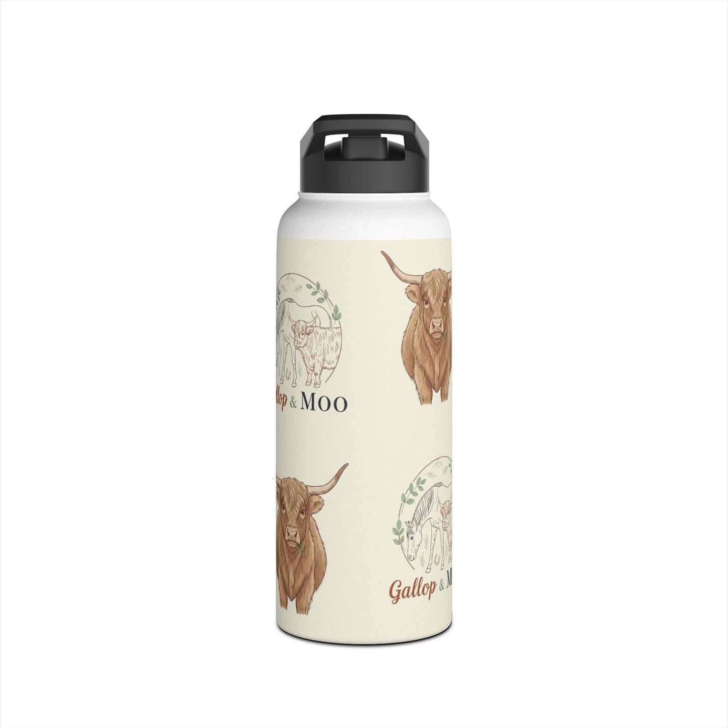Rustic Cow Print Water Bottle, Farmhouse Gift, Cow Lovers, MOO Design, Eco-Friendly Travel, Customizable Hydration