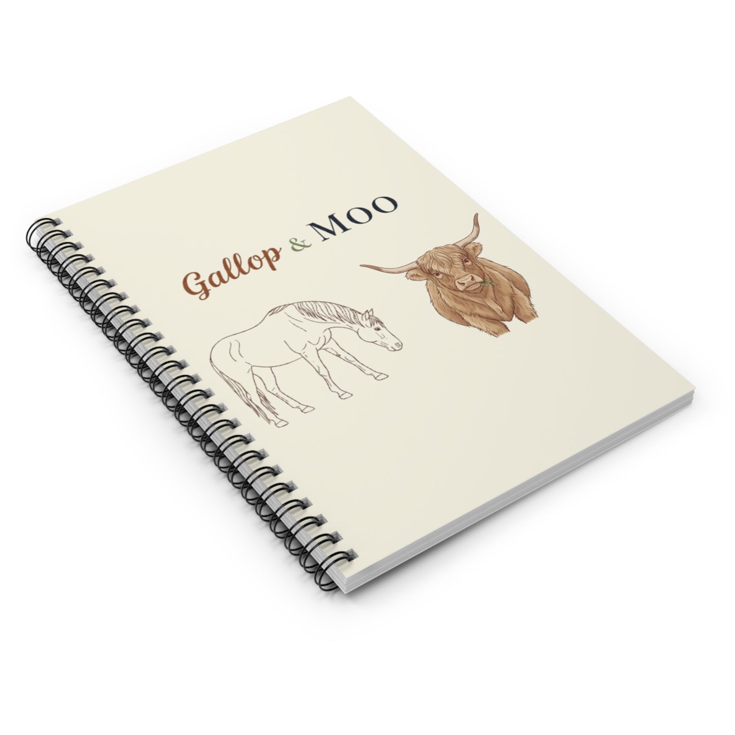 Horse & Cow Spiral Notebook, Farm Lover Gift, Country Home Decor, Stationery for Students and Writers, Eco Friendly Journal
