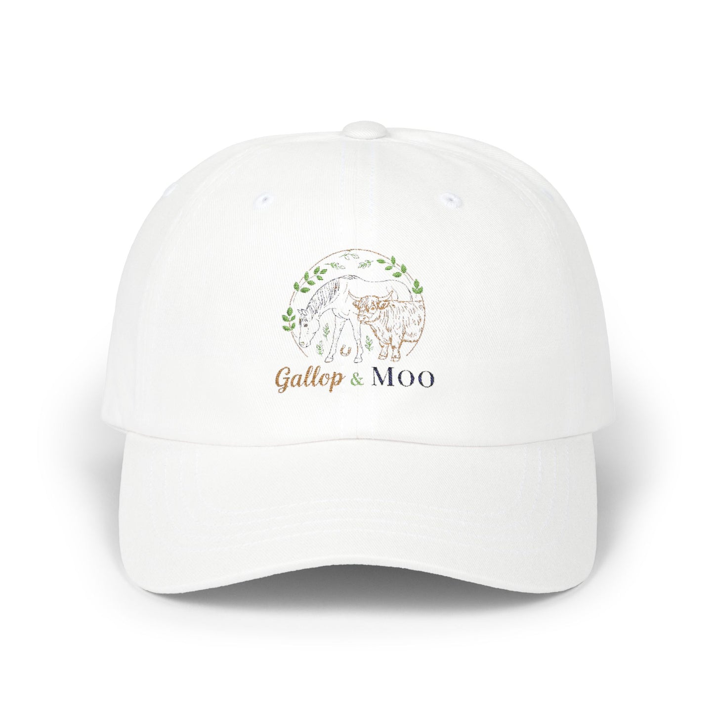 Classic Cap with Gallop & Moo Design, Adjustable Hat for Horse Lovers, Unique Gift for Equine Enthusiasts, Casual Style for Outdoors