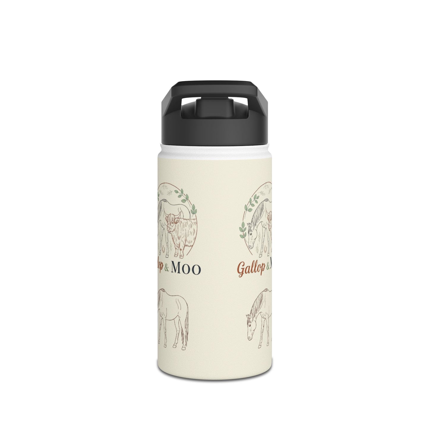 Equestrian Water Bottle with Gallop & Moo Design, Horse Lovers Gift, Outdoor Accessories, Eco-Friendly Travel Mug, Pet Owner Merchandise