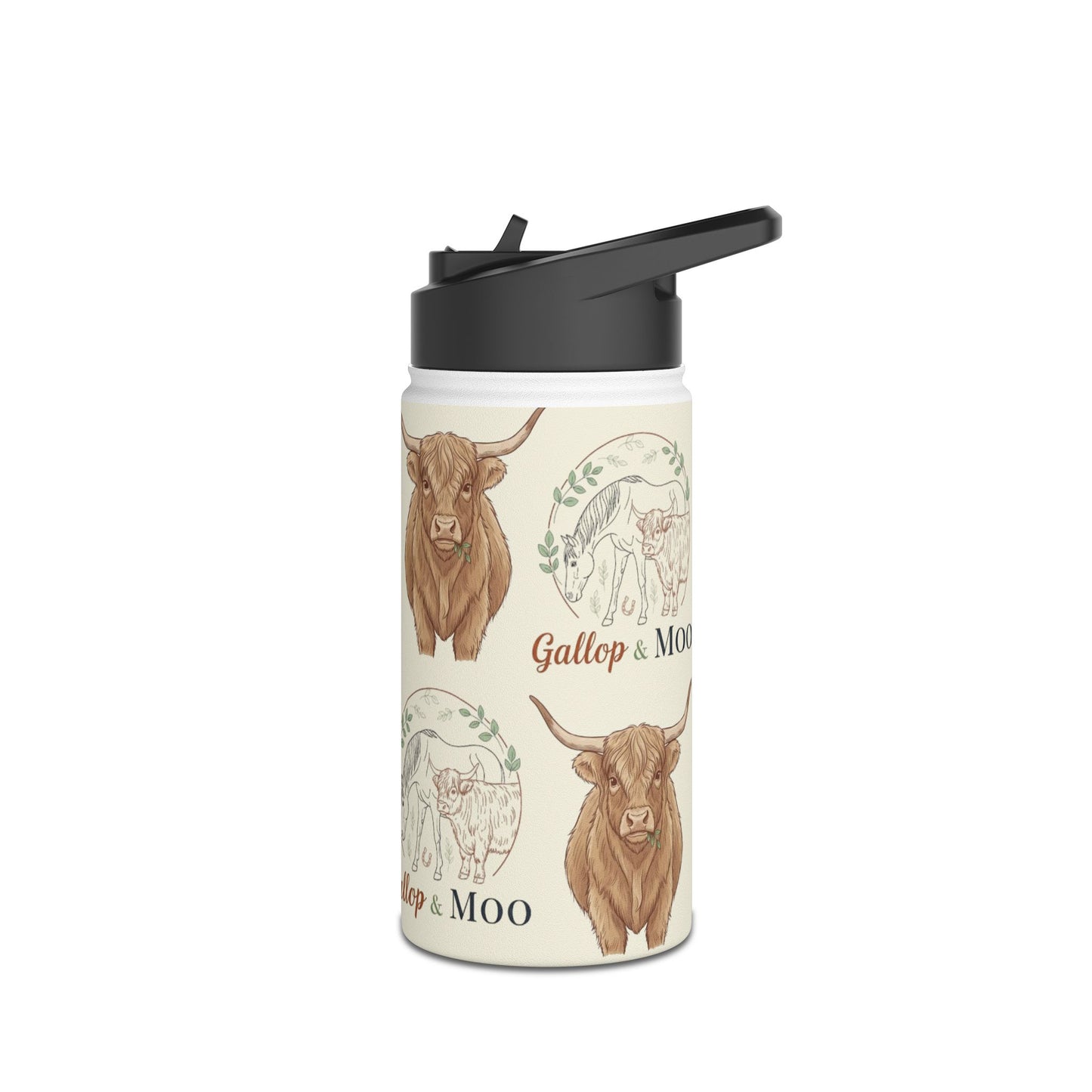 Rustic Cow Print Water Bottle, Farmhouse Gift, Cow Lovers, MOO Design, Eco-Friendly Travel, Customizable Hydration