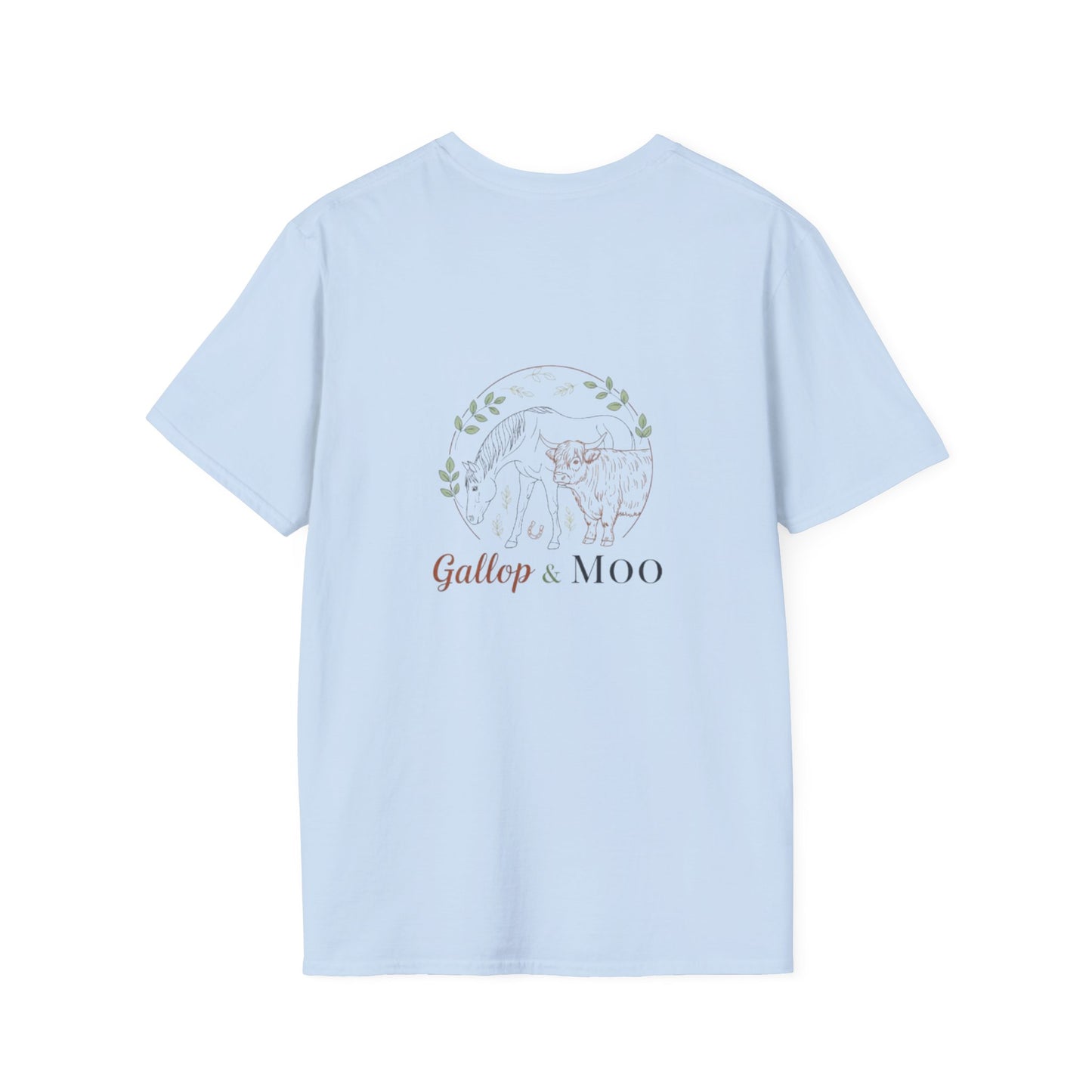 Equestrian Unisex Softstyle T-Shirt, Horse Lover Gift, Cute Cow and Horse Tee, Animal Apparel, Farmhouse Aesthetic, Pet Lover, Country Style