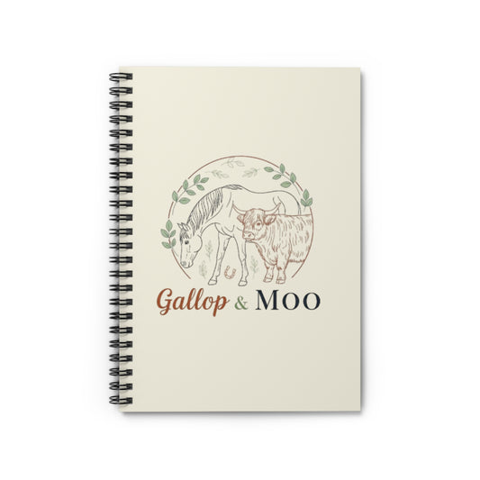 Rustic Animal Spiral Notebook - Gallop & Moo, Journal for Farmers, Gift for Animal Lovers, Eco-Friendly Stationery, Planner, Cute Cow Decor
