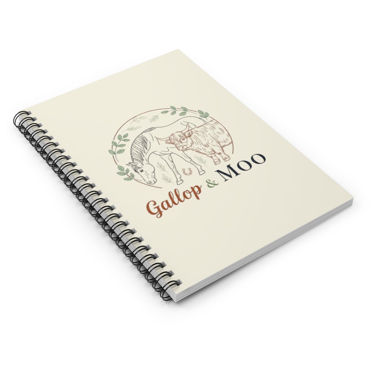 Rustic Animal Spiral Notebook - Gallop & Moo, Journal for Farmers, Gift for Animal Lovers, Eco-Friendly Stationery, Planner, Cute Cow Decor