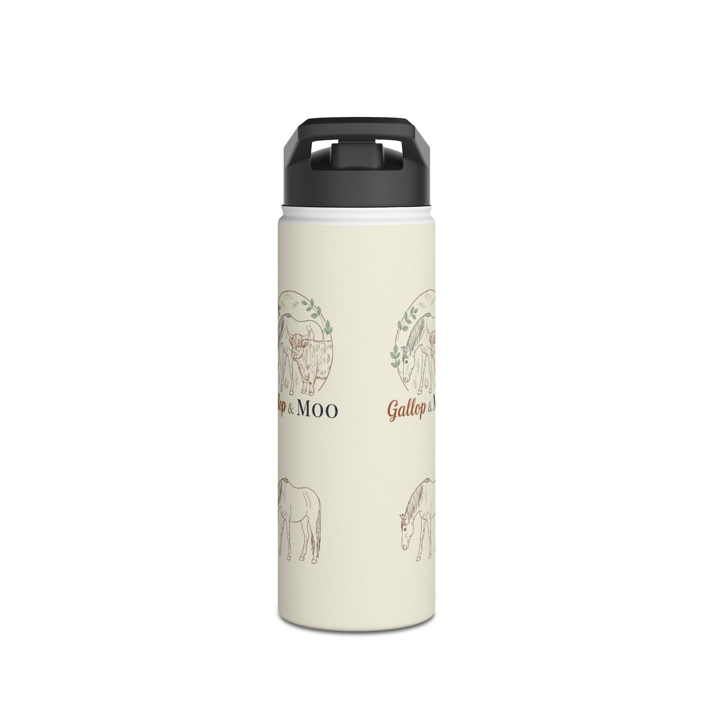 Equestrian Water Bottle with Gallop & Moo Design, Horse Lovers Gift, Outdoor Accessories, Eco-Friendly Travel Mug, Pet Owner Merchandise