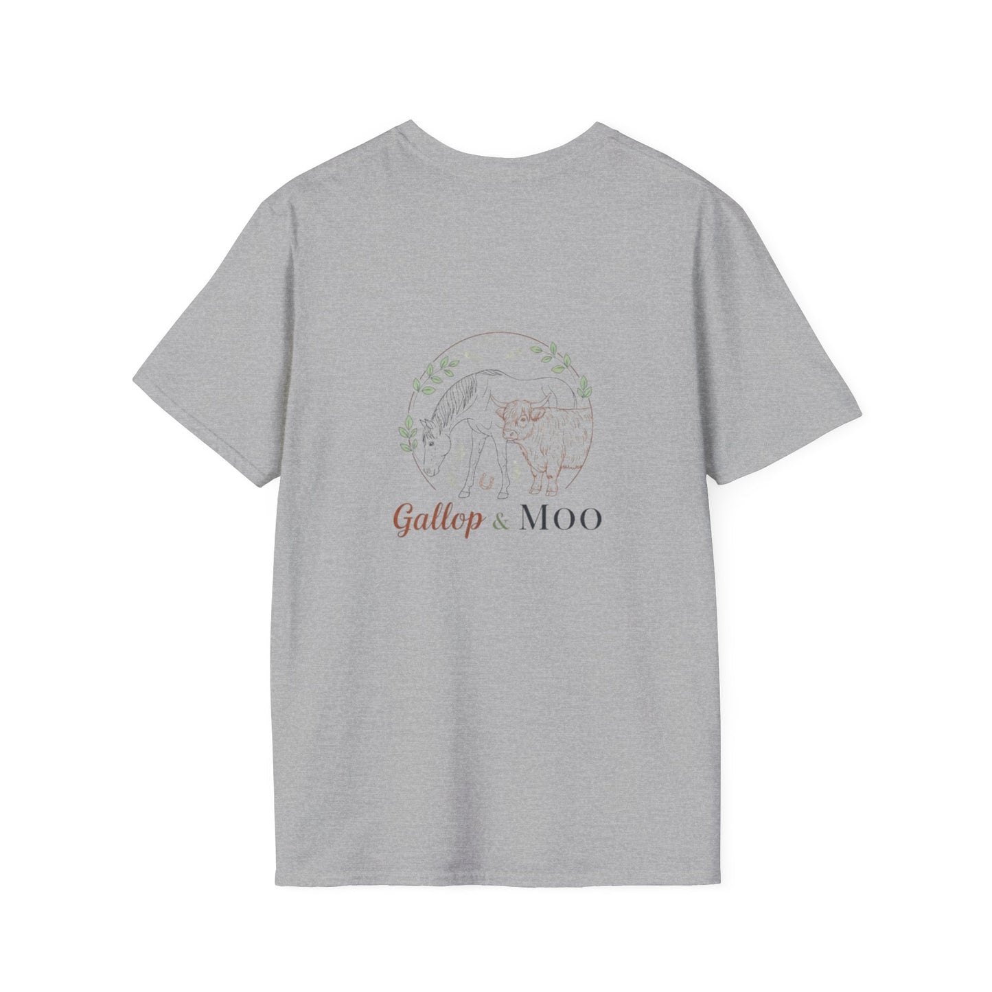 Equestrian Unisex Softstyle T-Shirt, Horse Lover Gift, Cute Cow and Horse Tee, Animal Apparel, Farmhouse Aesthetic, Pet Lover, Country Style