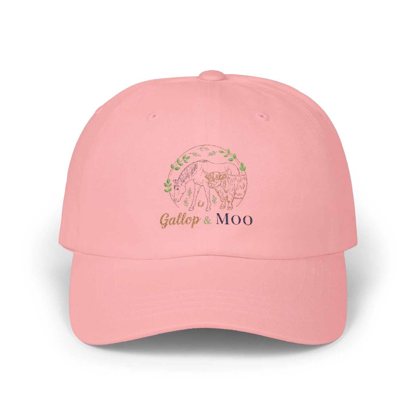 Classic Cap with Gallop & Moo Design, Adjustable Hat for Horse Lovers, Unique Gift for Equine Enthusiasts, Casual Style for Outdoors