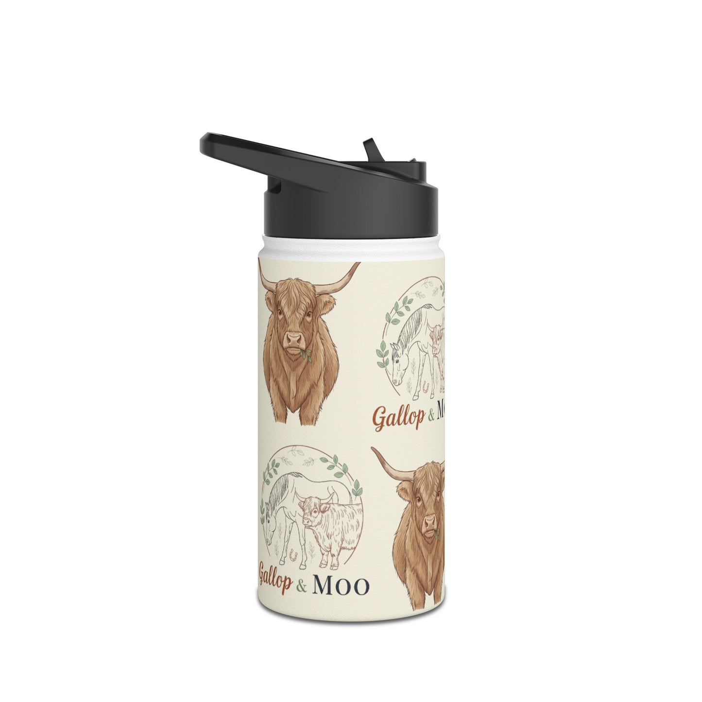 Rustic Cow Print Water Bottle, Farmhouse Gift, Cow Lovers, MOO Design, Eco-Friendly Travel, Customizable Hydration