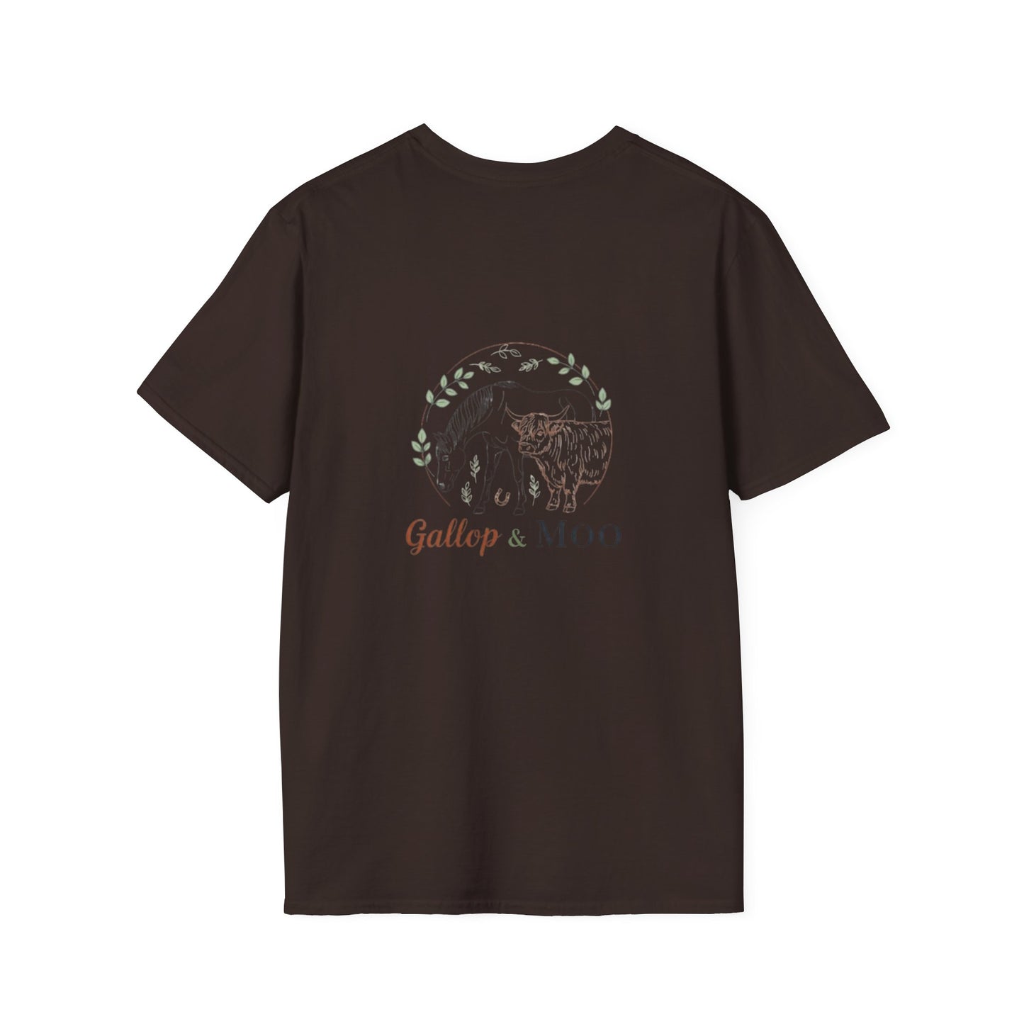 Equestrian Unisex Softstyle T-Shirt, Horse Lover Gift, Cute Cow and Horse Tee, Animal Apparel, Farmhouse Aesthetic, Pet Lover, Country Style
