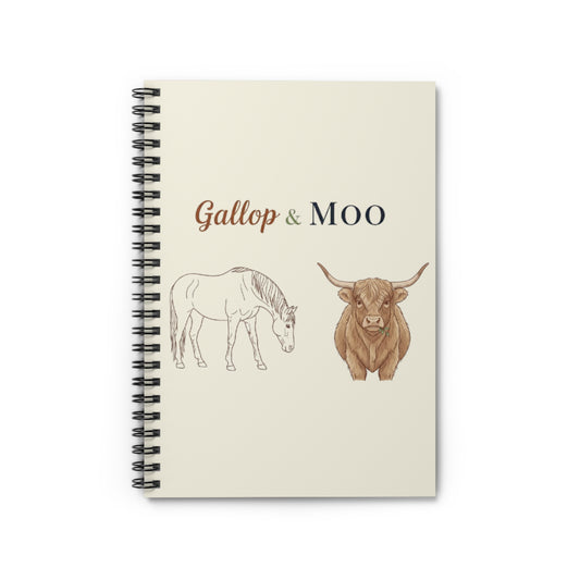 Horse & Cow Spiral Notebook, Farm Lover Gift, Country Home Decor, Stationery for Students and Writers, Eco Friendly Journal