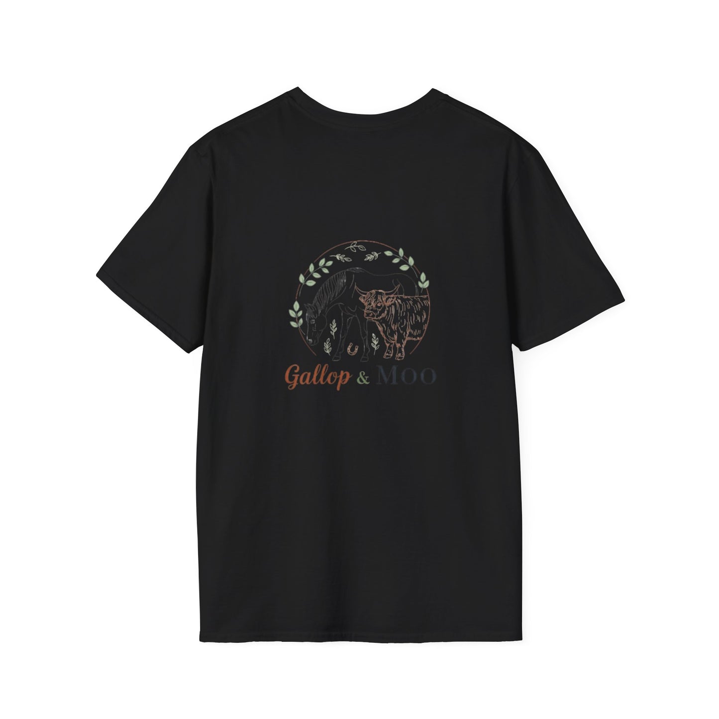 Equestrian Unisex Softstyle T-Shirt, Horse Lover Gift, Cute Cow and Horse Tee, Animal Apparel, Farmhouse Aesthetic, Pet Lover, Country Style