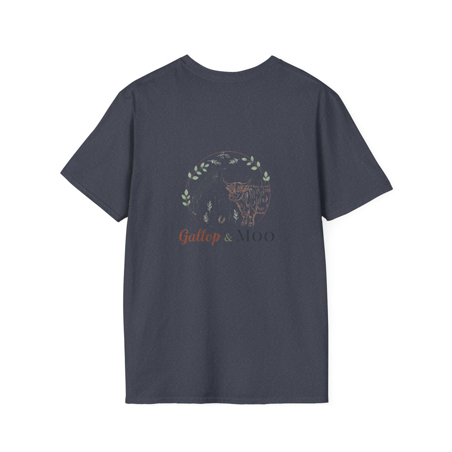 Equestrian Unisex Softstyle T-Shirt, Horse Lover Gift, Cute Cow and Horse Tee, Animal Apparel, Farmhouse Aesthetic, Pet Lover, Country Style