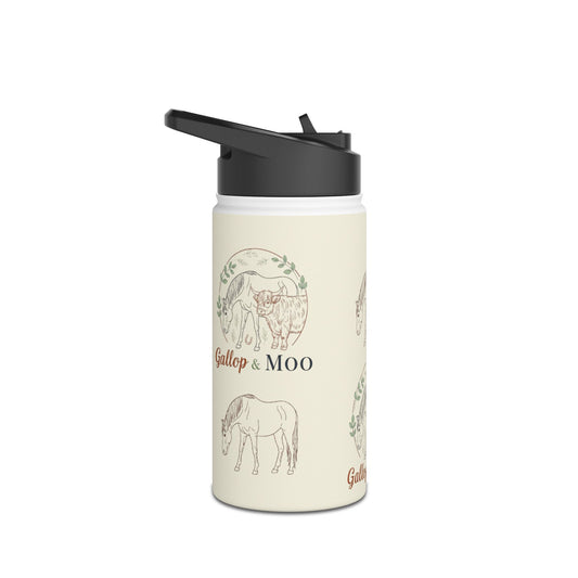 Equestrian Water Bottle with Gallop & Moo Design, Horse Lovers Gift, Outdoor Accessories, Eco-Friendly Travel Mug, Pet Owner Merchandise
