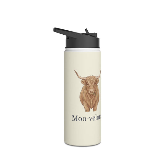 "Moo-velous" Stainless Steel Water Bottle, Cute Cow Design, Motivational Gift, Eco-Friendly Hydration, Farmhouse Decor, Travel Mug